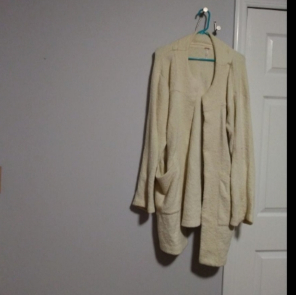Free People Cream Bauhaus Sweater Open Front Coat Sz L